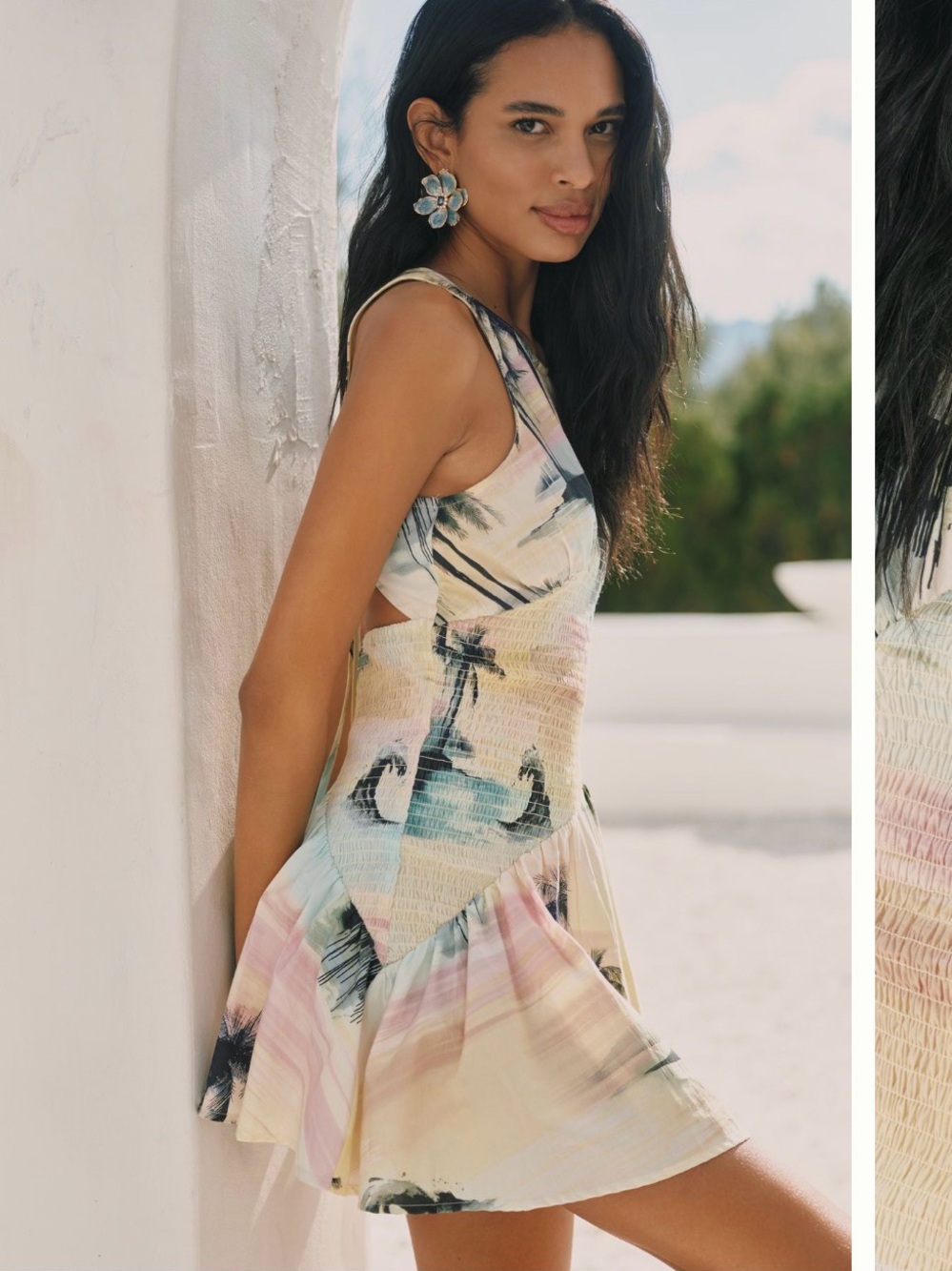 ANTHROPOLOGIE New with tags!! Halter tie open back vacation mini dress. 💛🩷🩵